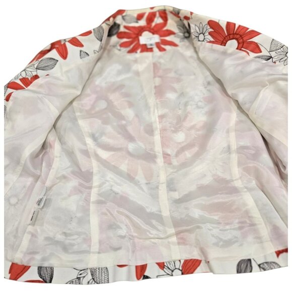 Ann Taylor Loft 3/4 Sleeve White Cotton Jacket With Pink Flowers Sz 0 - Picture 3 of 9